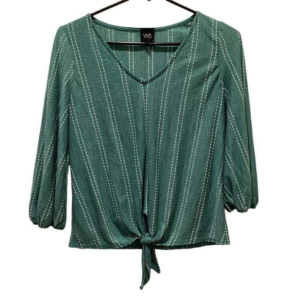 🌻 5/$15 🌻🌻 5/$15 🌻W5, Green and White Striped Shirt, Women Size Small,